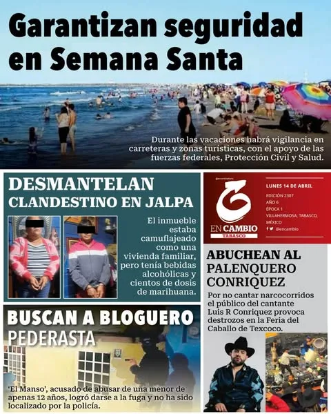Portada de En Cambio - Tabasco (contraportada) del lunes, 14 de abril de 2025