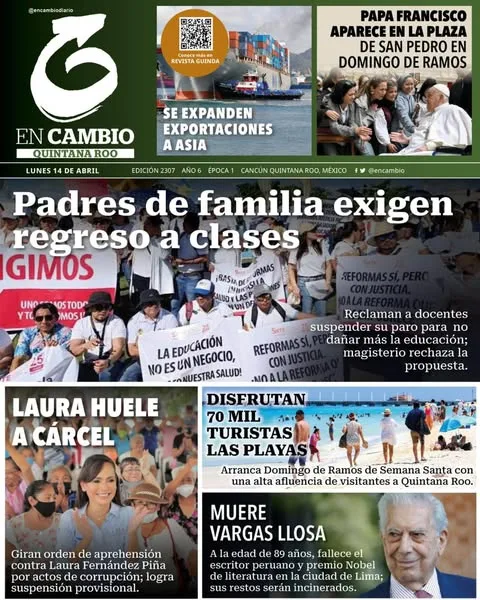 Portada de En Cambio - Quintana Roo (portada) del lunes, 14 de abril de 2025