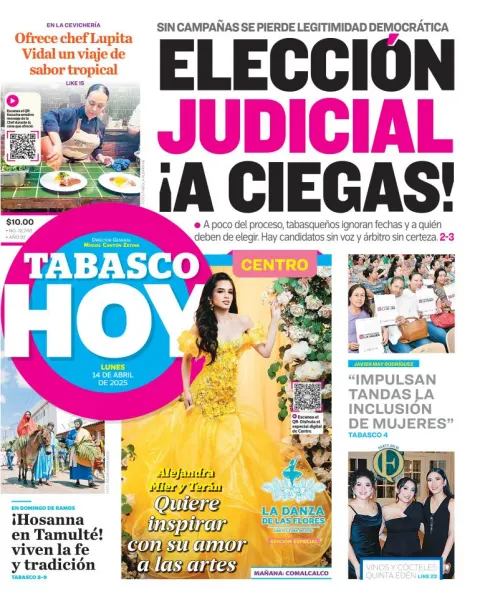 Portada de Tabasco Hoy del lunes, 14 de abril de 2025