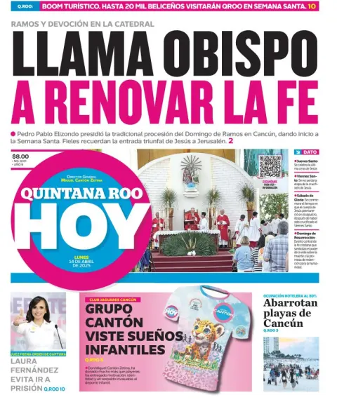 Portada de Quintana Roo Hoy del lunes, 14 de abril de 2025