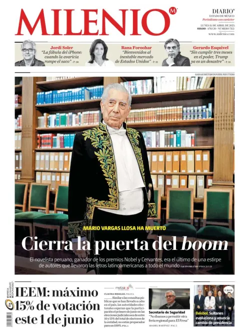 Portada de Milenio Edo de Mexico del lunes, 14 de abril de 2025