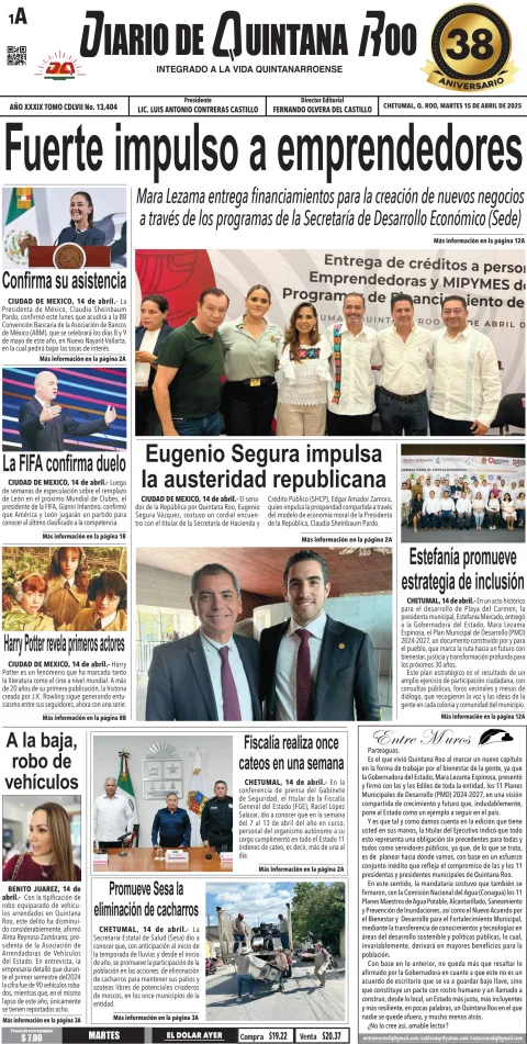 Portada de Diario de Quintana Roo (portada)