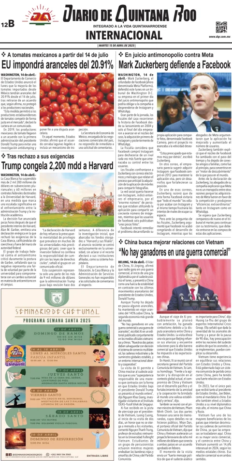 Portada de Diario de Quintana Roo (contra Portada)