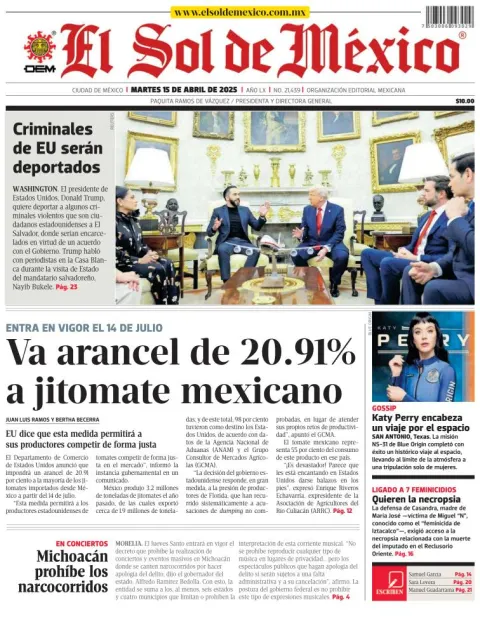 Portada de El Sol de Mexico
