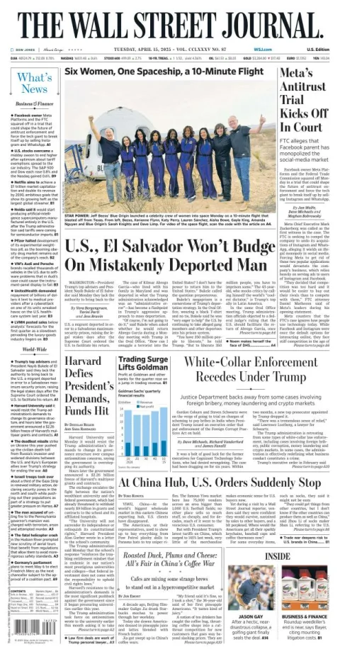 Portada de The Wall Street Journal