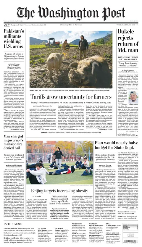 Portada de The Washington Post del martes, 15 de abril de 2025