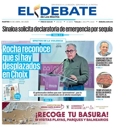 Portada de El Debate de los Mochis del martes, 15 de abril de 2025
