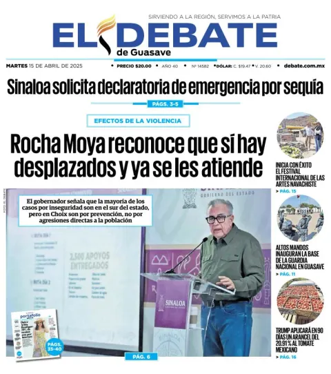 Portada de El Debate de Guasave del martes, 15 de abril de 2025