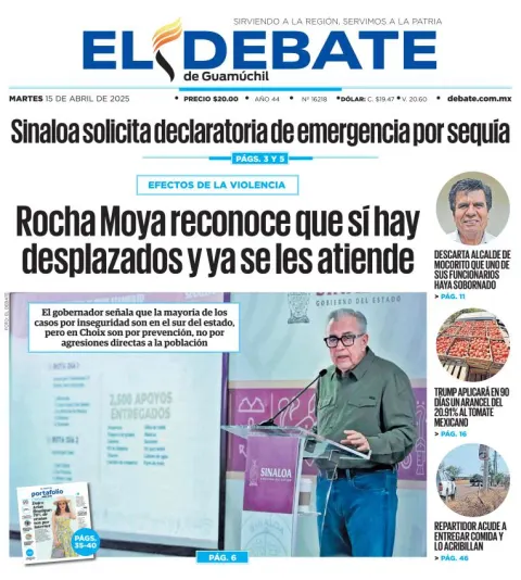 Portada de El Debate de Guamuchil del martes, 15 de abril de 2025