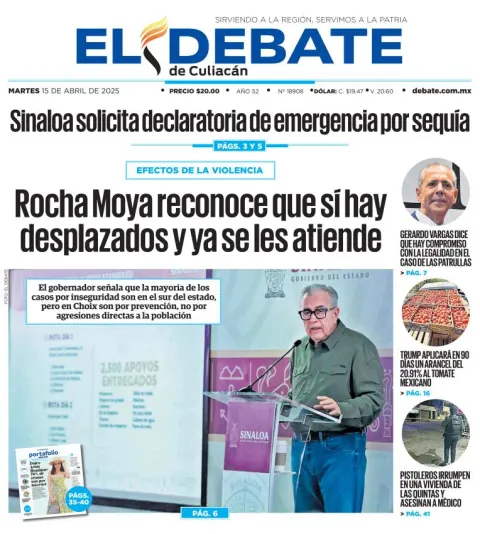 Portada de El Debate de Culiacan del martes, 15 de abril de 2025