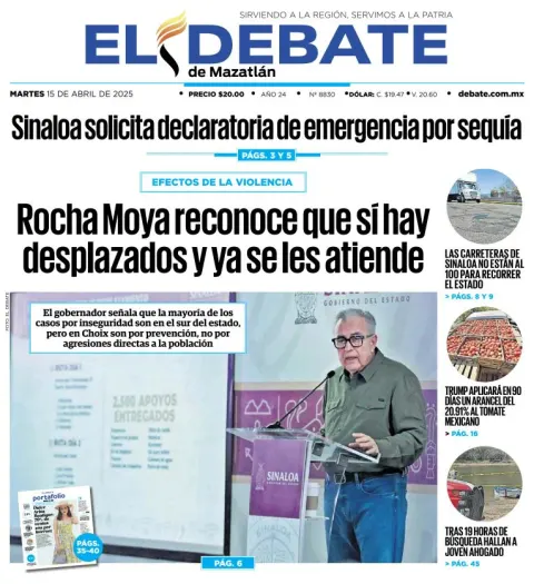 Portada de El Debate de Mazatlan del martes, 15 de abril de 2025