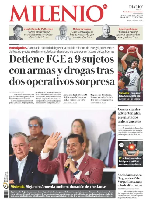 Portada de Milenio Puebla del martes, 15 de abril de 2025