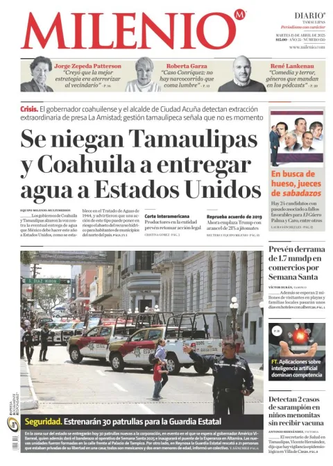 Portada de Milenio Tamaulipas del martes, 15 de abril de 2025