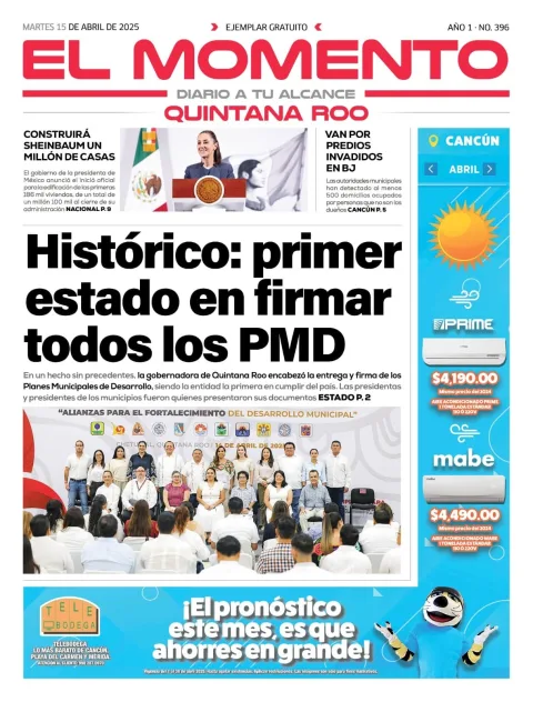 Portada de El Momento Quintana Roo del martes, 15 de abril de 2025