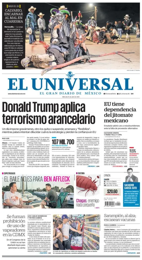 Portada de El Universal