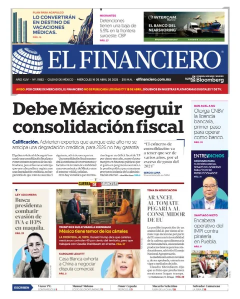 Portada de El Financiero