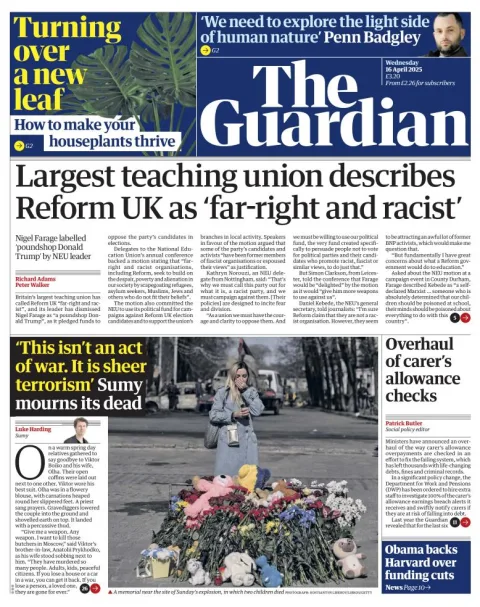 Portada de The Guardian (reino Unido)