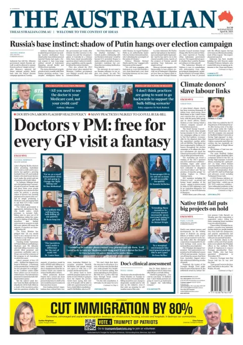 Portada de The Australian del miércoles, 16 de abril de 2025