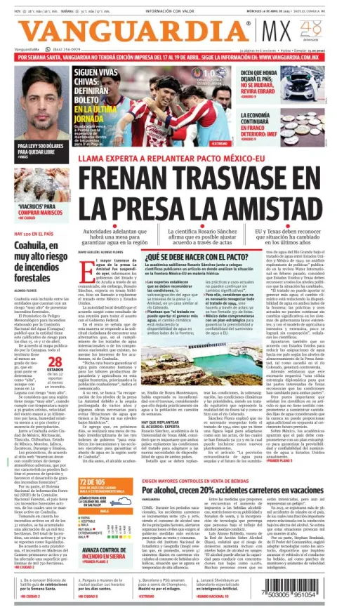 Portada de Vanguardia del miércoles, 16 de abril de 2025