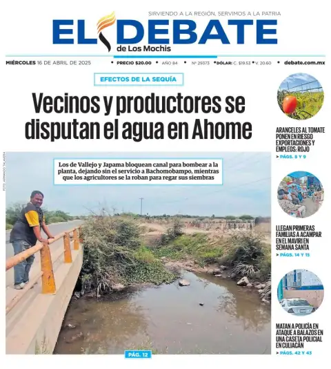 Portada de El Debate de los Mochis del miércoles, 16 de abril de 2025