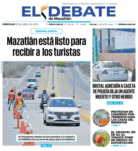 Portada de El Debate de Mazatlan del miércoles, 16 de abril de 2025