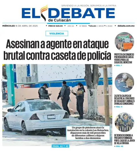 Portada de El Debate de Culiacan del miércoles, 16 de abril de 2025