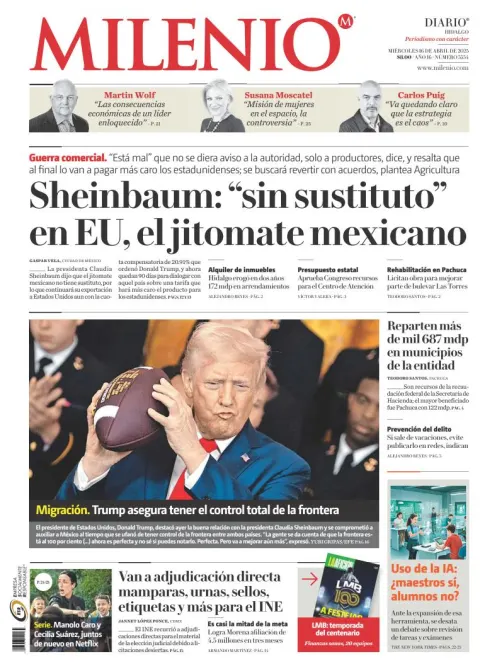 Portada de Milenio Hidalgo del miércoles, 16 de abril de 2025