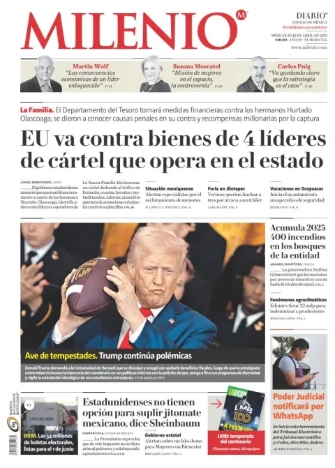 Portada de Milenio Edo de Mexico del miércoles, 16 de abril de 2025