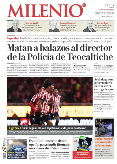Portada de Milenio Jalisco del miércoles, 16 de abril de 2025