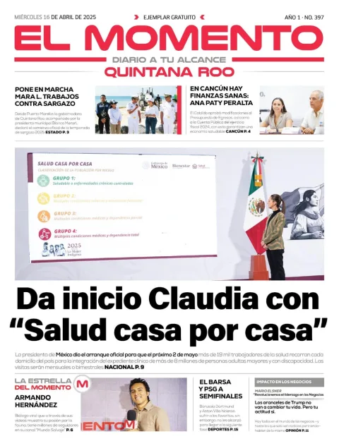 Portada de El Momento Quintana Roo del miércoles, 16 de abril de 2025
