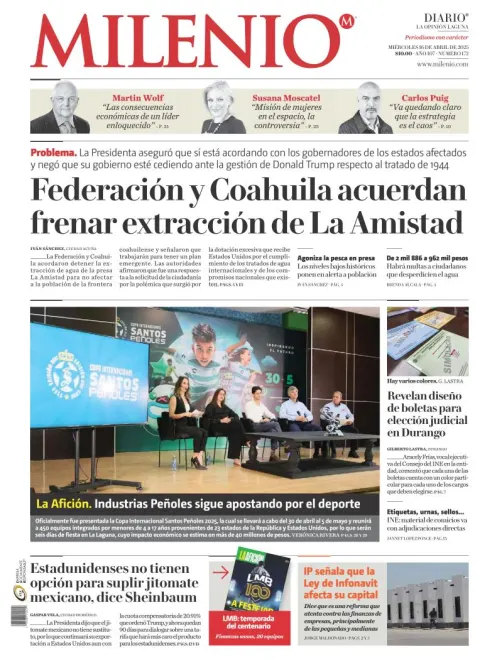 Portada de Milenio Laguna del miércoles, 16 de abril de 2025