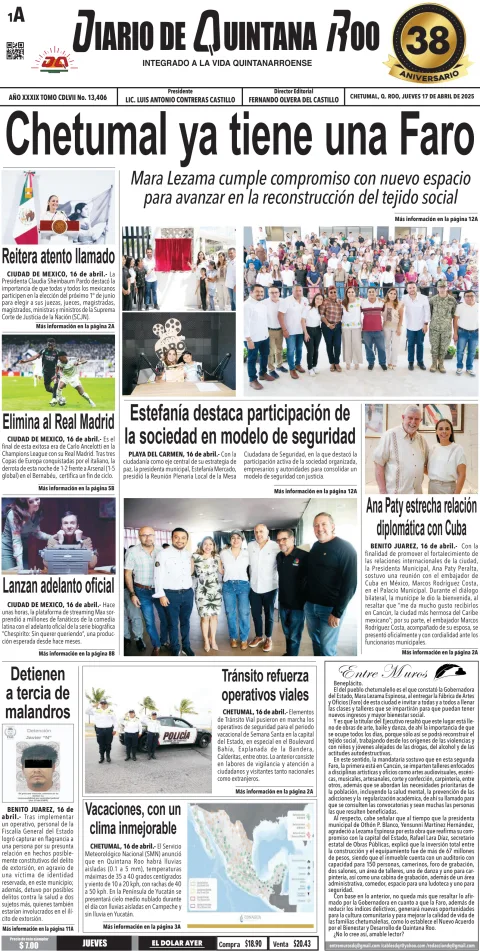 Portada de Diario de Quintana Roo (portada)