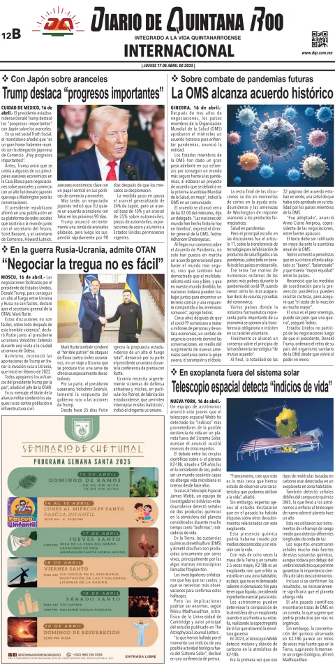 Portada de Diario de Quintana Roo (contra Portada)