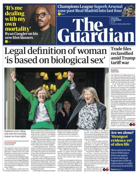 Portada de The Guardian (reino Unido)