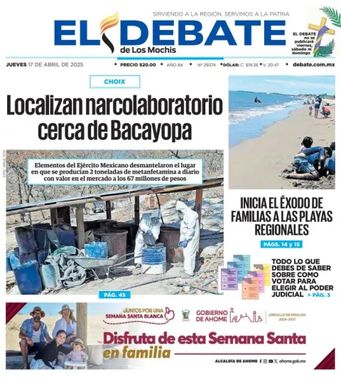 Portada de El Debate de los Mochis del jueves, 17 de abril de 2025