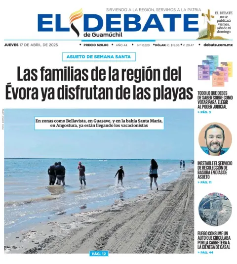 Portada de El Debate de Guamuchil del jueves, 17 de abril de 2025