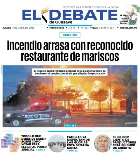 Portada de El Debate de Guasave del jueves, 17 de abril de 2025