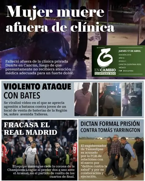 Portada de En Cambio - Quintana Roo (contraportada) del jueves, 17 de abril de 2025