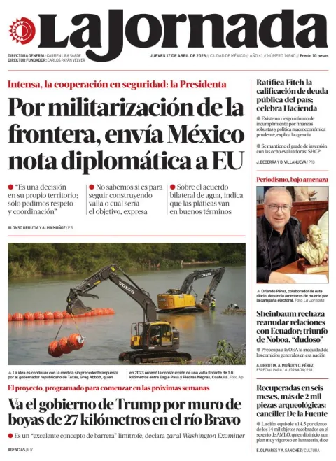 Portada de La Jornada del jueves, 17 de abril de 2025