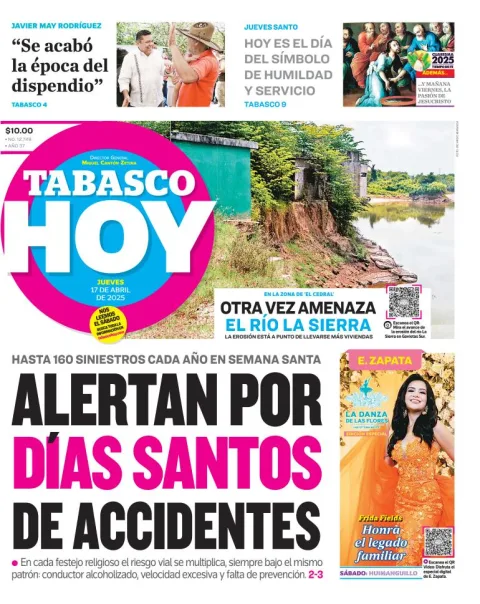 Portada de Tabasco Hoy del jueves, 17 de abril de 2025