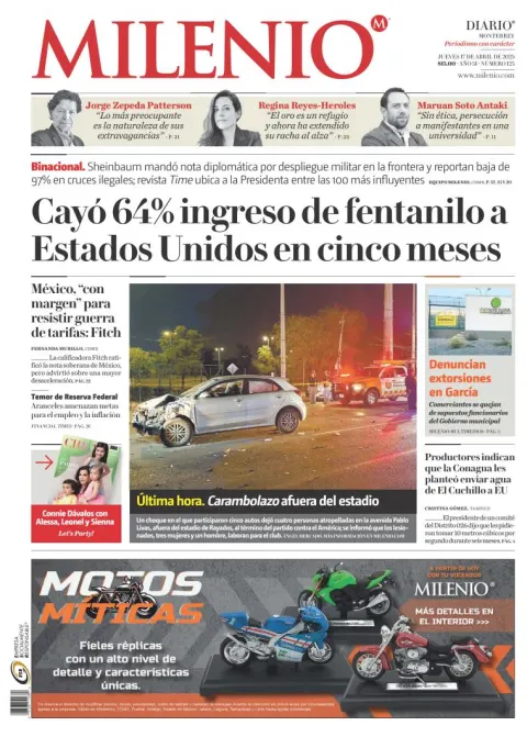 Portada de MILENIO del jueves, 17 de abril de 2025