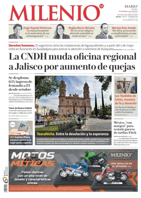 Portada de Milenio Jalisco del jueves, 17 de abril de 2025
