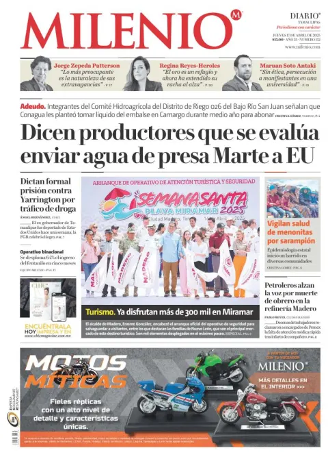 Portada de Milenio Tamaulipas del jueves, 17 de abril de 2025