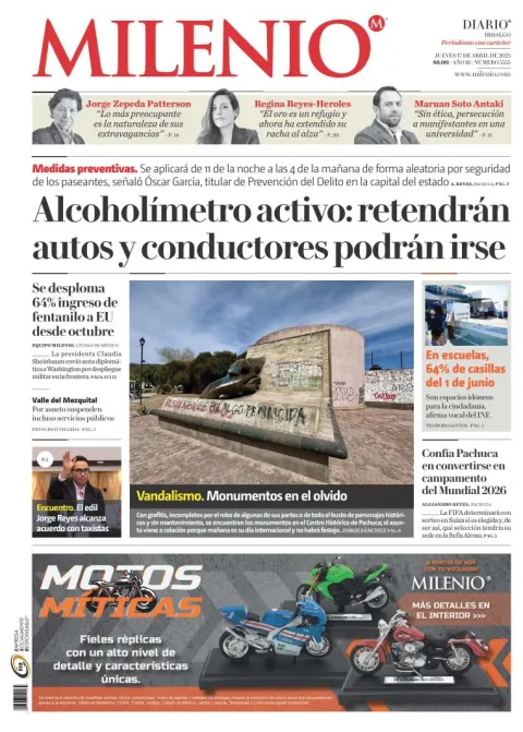 Portada de Milenio Hidalgo del jueves, 17 de abril de 2025