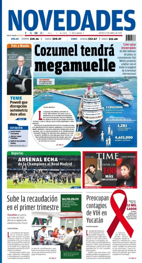 Portada de Novedades Quintana Roo del jueves, 17 de abril de 2025