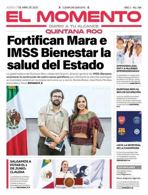 Portada de El Momento Quintana Roo del jueves, 17 de abril de 2025