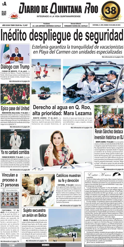 Portada de Diario de Quintana Roo (portada)