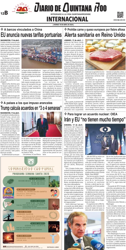 Portada de Diario de Quintana Roo (contra Portada)