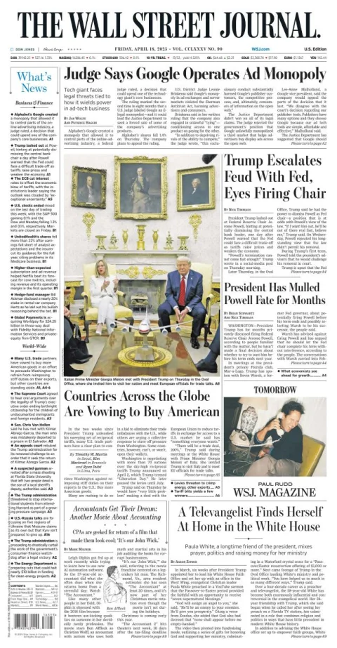 Portada de The Wall Street Journal