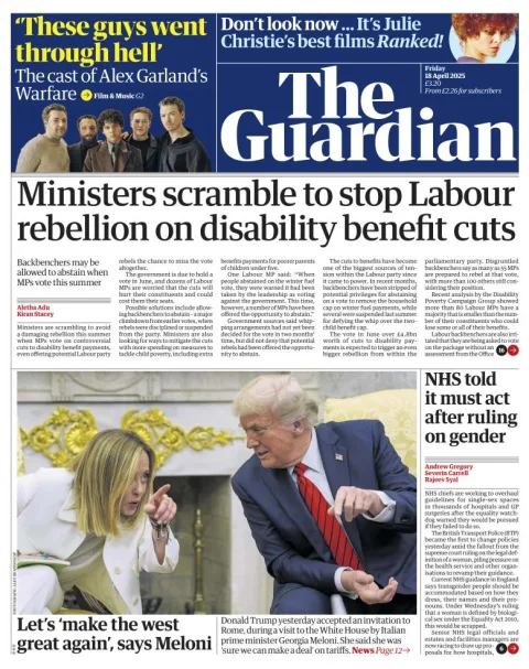 Portada de The Guardian (reino Unido)